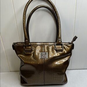 Anne Klein Brown Shoulder Bag with Crocodile Texture
